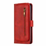 For iPhone 13 - Red Flip Case Wallet with Zip and Card Holder
