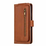 For iPhone 13 Brown Flip Case Wallet with Zip and Card Holder