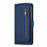 For iPhone 13 Blue Flip Case Wallet with Zip and Card Holder