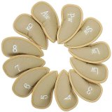 Leather Golf Headcovers Irons Set 12 Pcs Club Iron Head Covers in Khaki