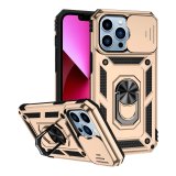 For iPhone 14 Plus - Gold Armoured Case With Ring Holder Stand Camera Shutter