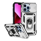 Case For iPhone 14 15 Silver Armoured With Ring Holder Stand Camera Shutter