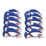10 Pcs Golf Club Iron Head Covers Protector Headcover Set British in Blue