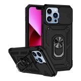 Case For iPhone 14 15 Black Armoured With Ring Holder Stand Camera Shutter