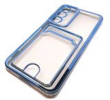 For Samsung S23 Plus - Clear View Card Holder Gel Case With Styled Edge - Blue