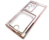 For Samsung S23 Ultra - Clear View Card Holder Gel Case With Styled Edge - Pink