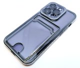 For iPhone 14 Pro - Clear View Card Holder Gel Case With Styled Edge - Black