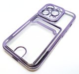 For iPhone 14 Pro Max - Clear View Card Holder Gel Case With Styled Edge - Purple