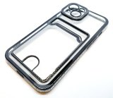 For iPhone 14 - Clear View Card Holder Gel Case With Styled Edge - Black