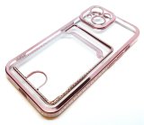 For iPhone 14 Plus - Clear View Card Holder Gel Case With Styled Edge - Pink