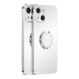 For iPhone 13 in White Luxury Plating Magnetic Car Ring Phone Case