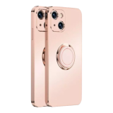For iPhone 13 in Pink Luxury Plating Magnetic Car Ring Phone Case