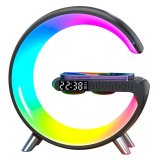 Wireless Charger Alarm Clock Speaker RGB Night Light Charging Station Black