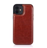 Retro PU Flip Leather Multi Card Holder Phone Cases For iPhone 14 in Brown