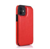 Retro PU Flip Leather Multi Card Holder Phone Cases For iPhone 14 in Red