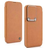 Leather Flip Case with Stand and Camera Protection For iPhone 15 Pro Max in Tan