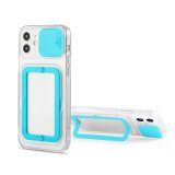Soft TPU Phone Case For iPhone 13 Mini in Blue With Camera Lens Protection Cover and Stand