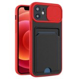 For iPhone 12 in Red Ultra thin Case with Card slot & Camera shutter