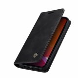 For iPhone 13 Mini Wallet Case in Black Handmade Leather Magnetic Folio Flip