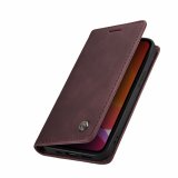 For iPhone 13 Mini Wallet Case in Burgundy Handmade Leather Magnetic Folio Flip