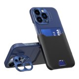Card holder & Lens protector stand Case For iPhone 14 Pro in Black & Blue