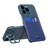 Card holder & Lens protector stand Case For iPhone 14 Plus in Blue & Green
