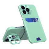 Case For iPhone 14 Pro Max in Green Card Holder Lens Protector Stand
