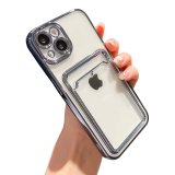For iPhone 14 Plus - Clear View Card Holder Gel Case With Styled Edge - Purple