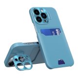 Card holder & Lens protector stand Case For iPhone 14 Pro Max in Lake Blue