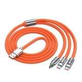 3-in-1 120W Orange Zinc Alloy LED Mobile Phone Fast Charging Cable