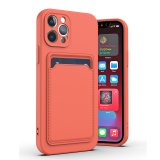 Silicone Card Holder Protection Case For iPhone 14 in Pink Citrus