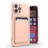 Silicone Card Holder Protection Case For iPhone 14 Pro Max in Pink