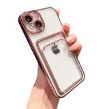 For iPhone 14 Pro - Clear View Card Holder Gel Case With Styled Edge - Rose Pink