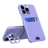 Card holder & Lens protector stand Case For iPhone 14 in Purple