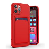 Silicone Card Holder Protection Case For iPhone 14 Pro in Red