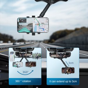 Rotating Phone Holder For Car Rear View Mirror Universal 360