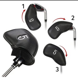 Leather Golf Club Headcovers Irons Set 12 Pcs Club Iron Head Covers in Black