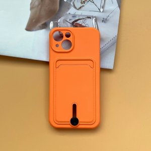 Silicone Card Holder Protection Case For iPhone 15 Plus in Orange