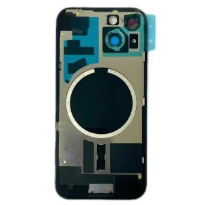 Glass Back For iPhone 15 Yellow Battery Door Camera Lens Bezel Magnetism Ring + Metal Plate Plain Without Logo