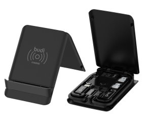 Budi 15W Wireless Charger Multi Functional Box with Phone Cable Adapters White