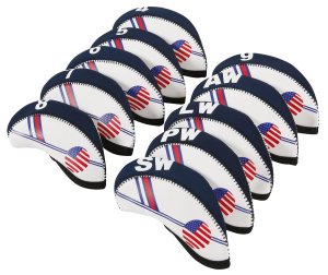 Golf Club Iron Head Covers Protector Headcover Set USA in Black 10 Pcs