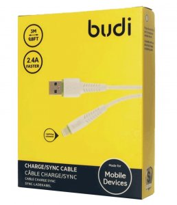 Budi 3m USB Charging Cable For iPhone White