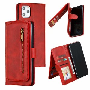 Flip Case For iPhone 13 Wallet with Zip and Card Holder Red