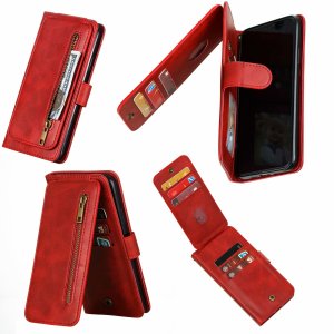 Flip Case For iPhone 13 Wallet with Zip and Card Holder Red
