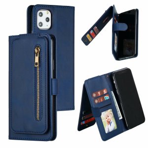 Flip Case For iPhone 13 Pro Max Wallet with Zip and Card Holder Blue