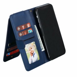 Flip Case For iPhone 13 Pro Wallet with Zip and Card Holder Blue