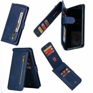 Flip Case For iPhone 13 Wallet with Zip and Card Holder Blue