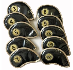 Leather Golf Club Headcovers Irons Set 10 Pcs Club Iron Head Covers in Black