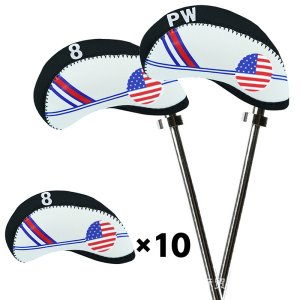Golf Club Iron Head Covers Protector Headcover Set USA in Black 10 Pcs