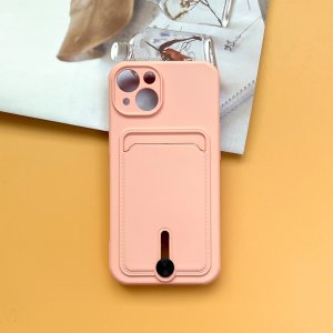 Case For iPhone 15 Silicone Card Holder Protection in Pink